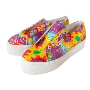 Superga Platform Sneakers Rainbow Neon Tie Dye Retro 70s Lace Up Womens 7